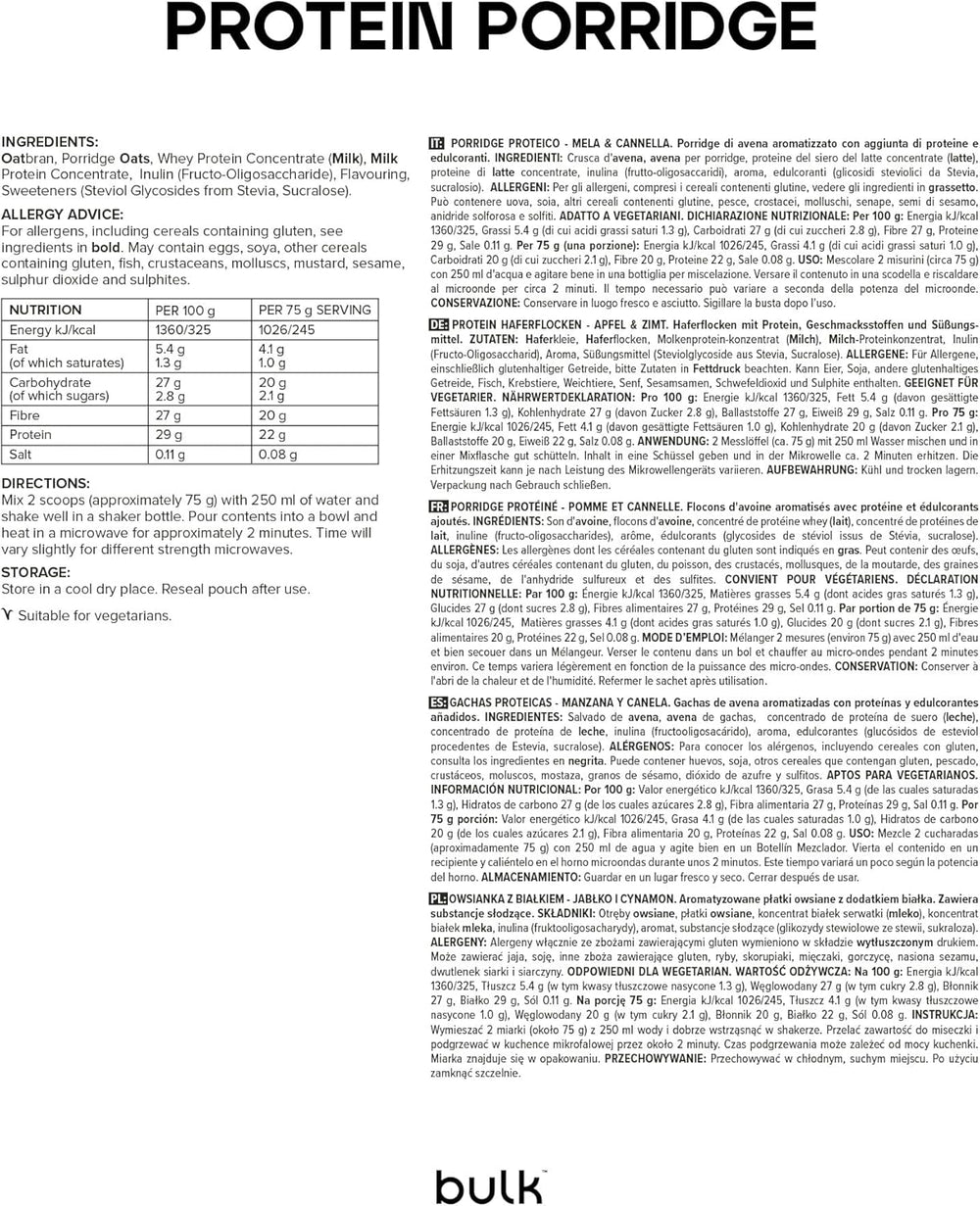 Kompletne płatki owsiane białkowe, płatki owsiane wysokobiałkowe, serwatka, wysoka zawartość błonnika, owsianka białkowa, jabłko-cynamon, 2,5kg