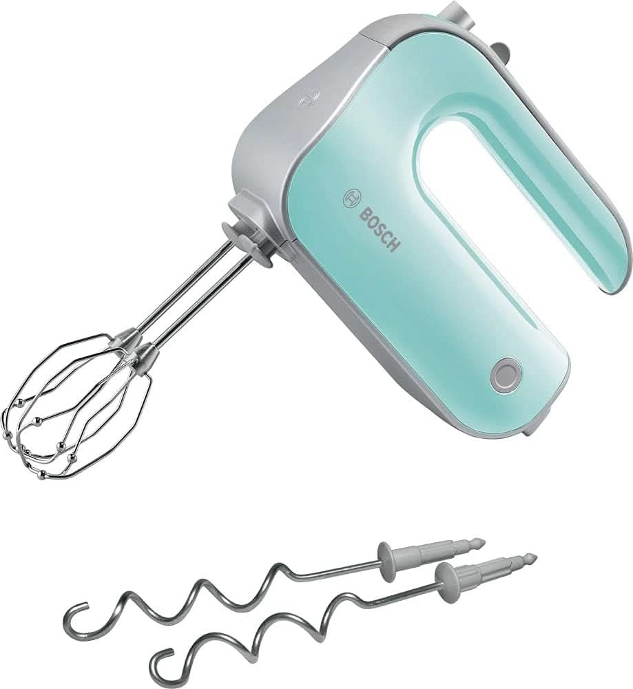 Bosch Handrührer Styline MFQ4835DE, 2X2 Rührbesen, 2 Edelstahl-Nethaken, Spülmaschinengeeignet, 575 W, Weiß Kitchen Naty Shop Miętowy Turkusowy/Srebrny