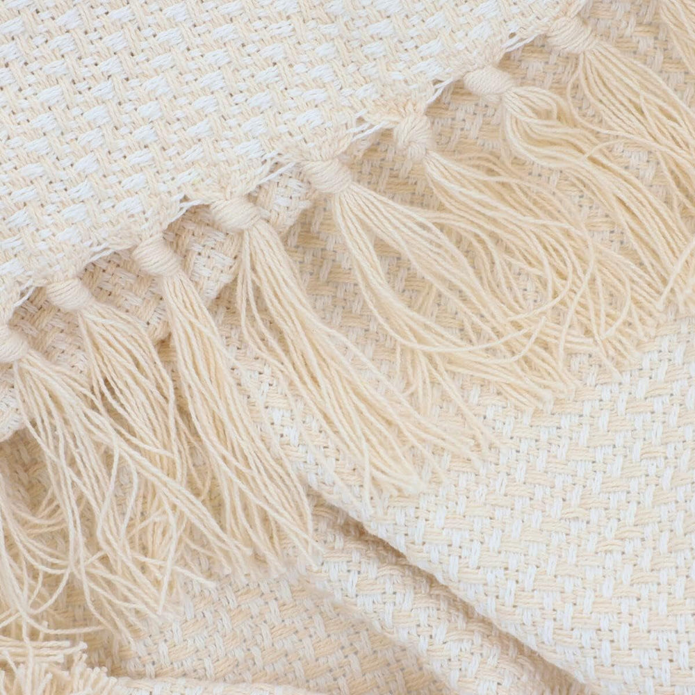 HOMLA Morris Plaid Bawełniany koc z frędzlami - Miękki i wygodny koc Bawełniany koc - delikatna tkanina 130 X 170 cm Ecru Łóżka i koce Besuche den HOMLA-Store