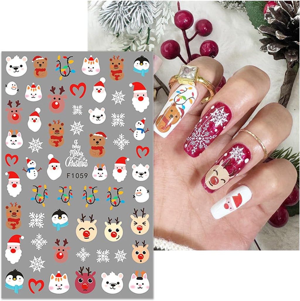 JMEOWIO Nagelsticker Weihnachten 10 Blatt Nail Art Sticker Selbstklebend Nagelaufkleber Schneeflocke Winter Urlaub Süß Dekoration Nageldesign Zubehör