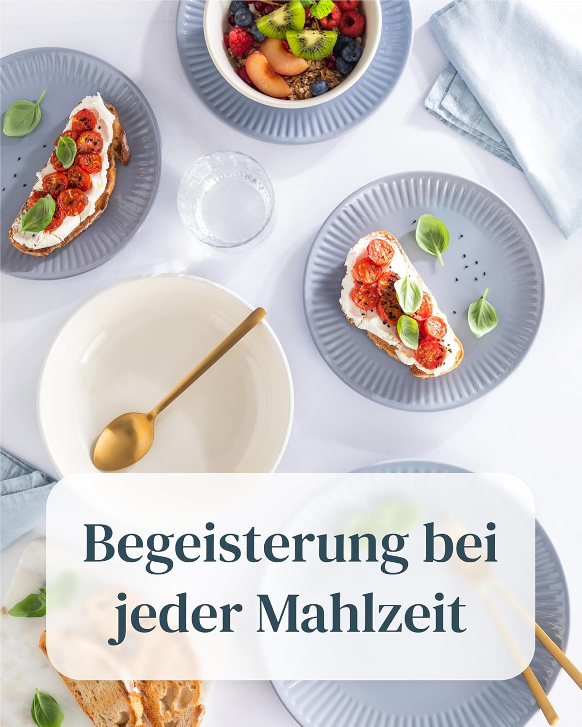 Set de veselă din gresie pentru 6 persoane, Hygge, 24 de piese. CÂȘTIGĂTOR AL TESTULUI, Set de veselă din gresie scandinavă Dreamy, set de boluri și farfurii, serviciu de cină pentru 6 persoane, seturi de veselă Pure Living în gri-albastru