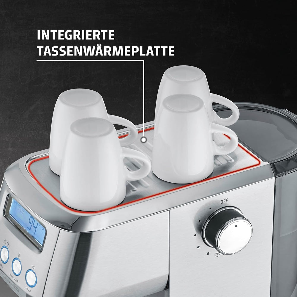 CASO EspressoGourmet Crema - Espressor portafiltru cu spumator de lapte, espresso, cappuccino, portafiltru din oțel inoxidabil, pompă ULKA 20 bar, aparat de cafea, cafea măcinată, capsule ESE