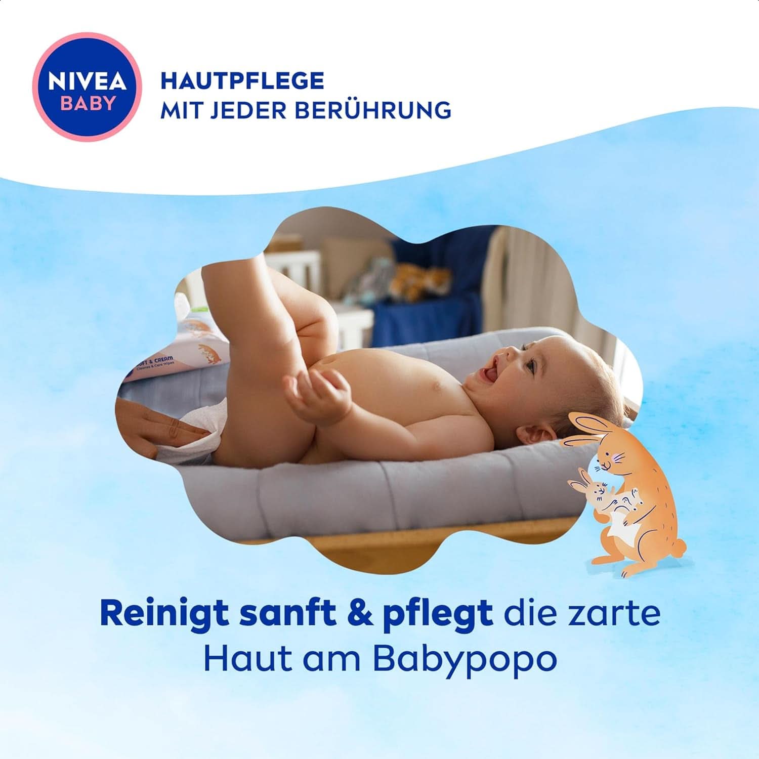 Servetele umede NIVEA Baby AQUA, servetele pentru bebelusi pentru curatarea delicata a pielii sensibile, servetele umede hipoalergenice si fara parfum pentru bebelusi cu 99% apa (4 x 57 bucati) Servetele Umede Bebelusi Naty Shop