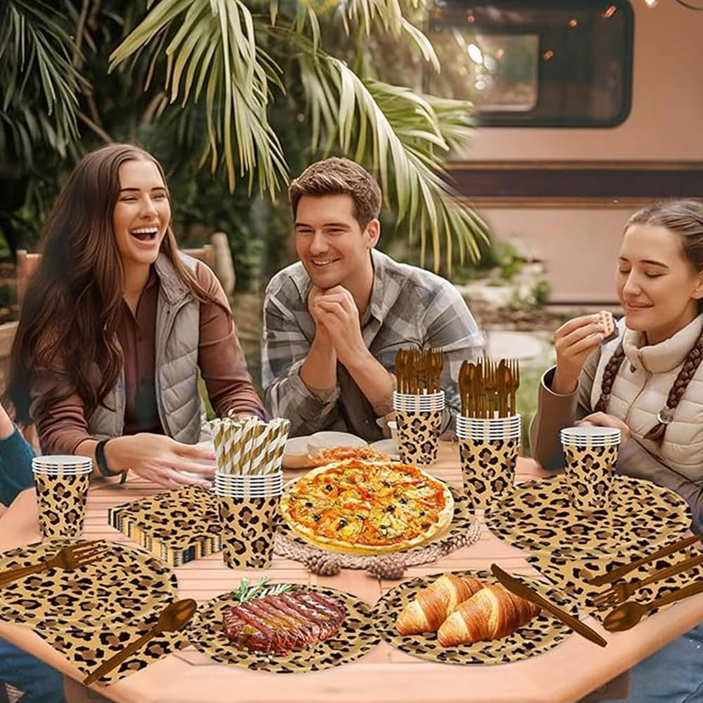 Leopardenmuster Partygeschirr Kindergeburtstag Deko Geburtstag Party Geschirr Dschungel Pappteller Becher Servietten Babyparty Tischdeko Set