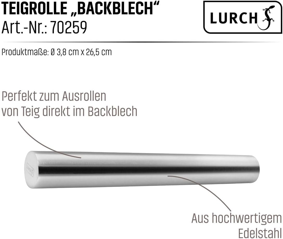 LURCH Teigrolle „Backblech” Edelstahl 18/10 26 cm