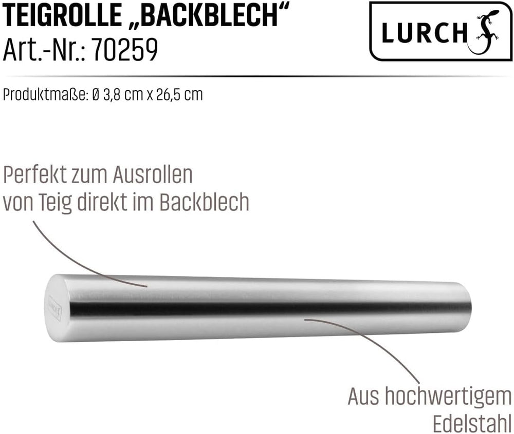 LURCH Teigrolle „Backblech” Edelstahl 18/10 26 cm