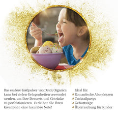 Pudră de aur comestibilă Detox Organica, 10g colorant alimentar auriu fără colorant E171, praf de aur pentru copt și decorare, ideal pentru prăjituri, brioșe, ciocolată și băuturi, sclipici comestibil