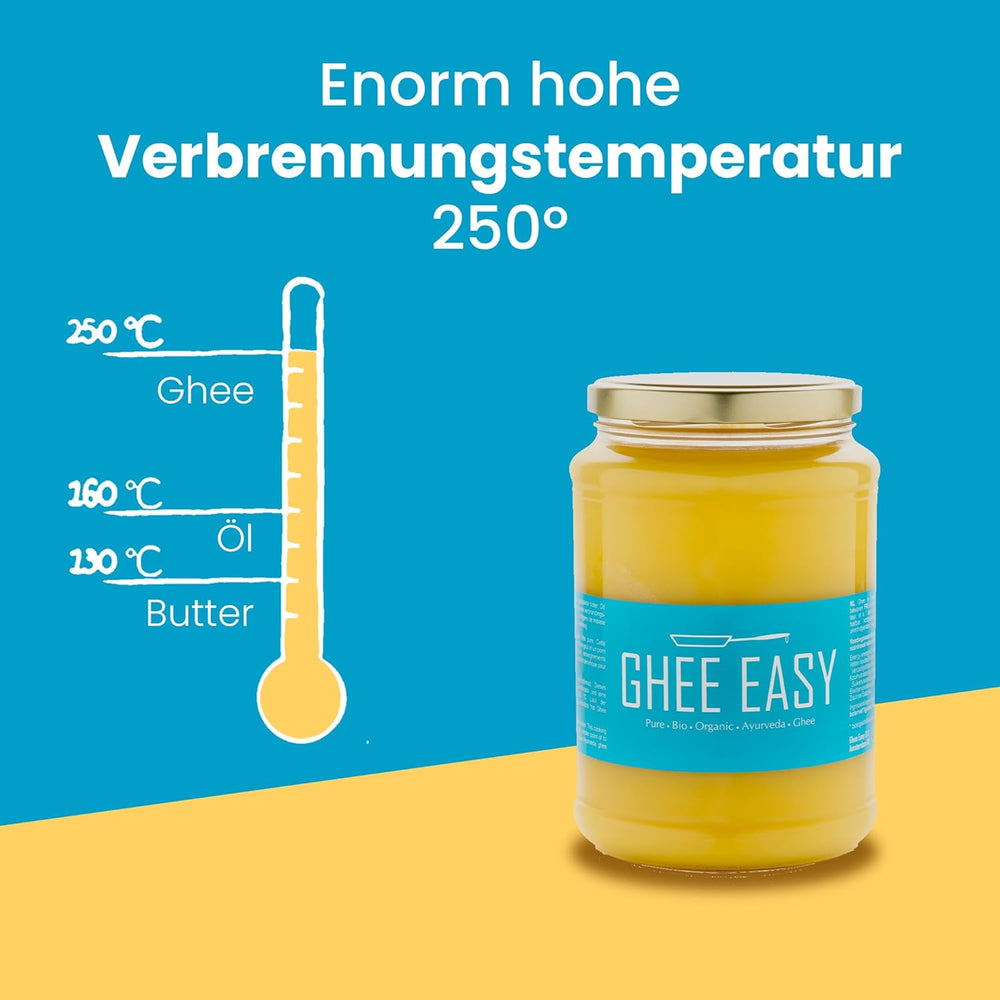 Ghee Easy 850g Ghee Bio von Grasgefütterten Kühen - Masło Ghee ohne Zusatzstoffe - Zertifiziert Organisch & Biologisch - Hochreines Ayurveda Ghee ohne Laktoza i Gluten - 100% Europäisch