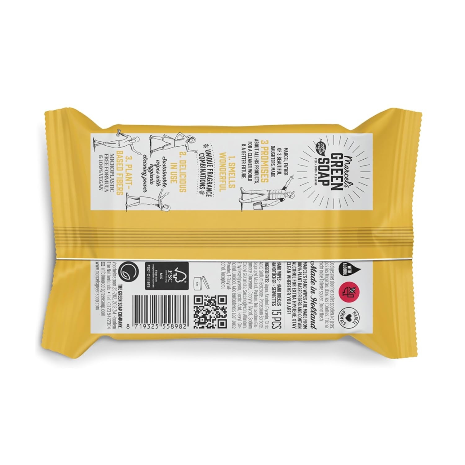 Chusteczki nawilżane do rąk Marcel's Green Soap, 60 szt. - Wanilia i kwiat wiśni - Na bazie roślin - Organiczne