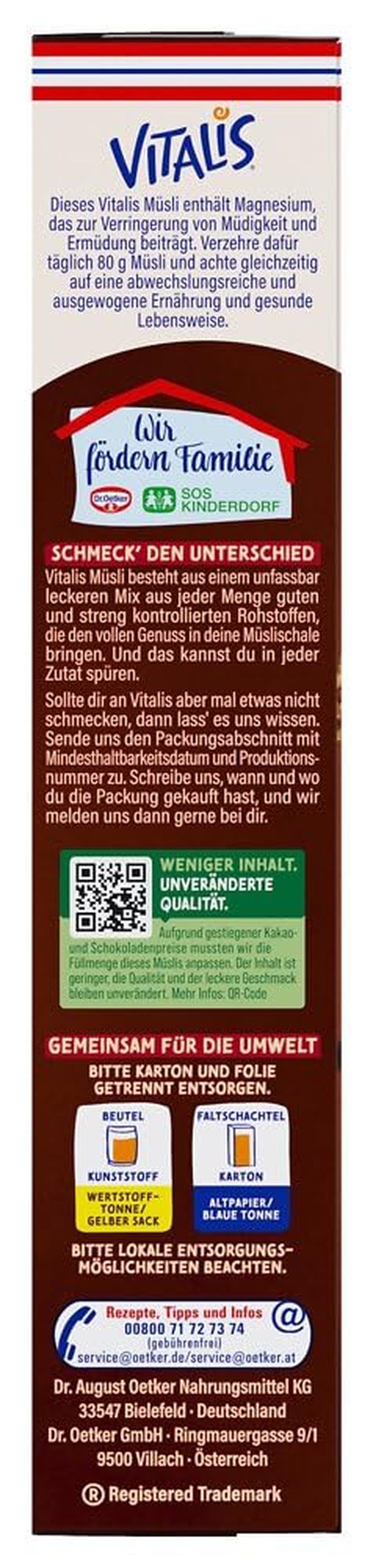 Dr. Oetker Vitalis KnusperPlus Double Chocolate: Chrupiące musli z mleczną i gorzką czekoladą, opakowanie 7 szt. (7 x 450 g)