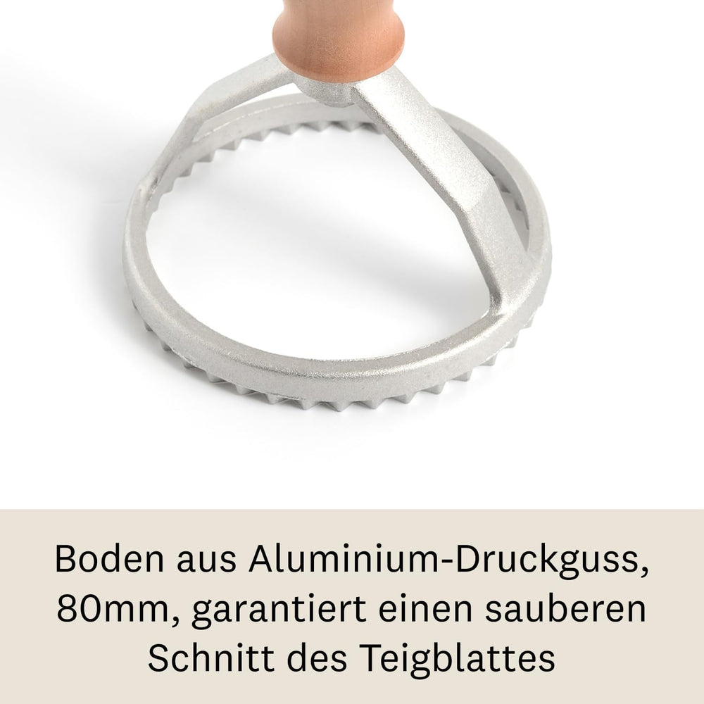 Formatoare de ravioli și fursecuri Marcato, aparat de ravioli, forme de fursecuri, lemn masiv și aluminiu turnat, fabricate în Italia, ștampilă rotundă de 80 mm