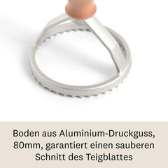 Formatoare de ravioli și fursecuri Marcato, aparat de ravioli, forme de fursecuri, lemn masiv și aluminiu turnat, fabricate în Italia, ștampilă rotundă de 80 mm