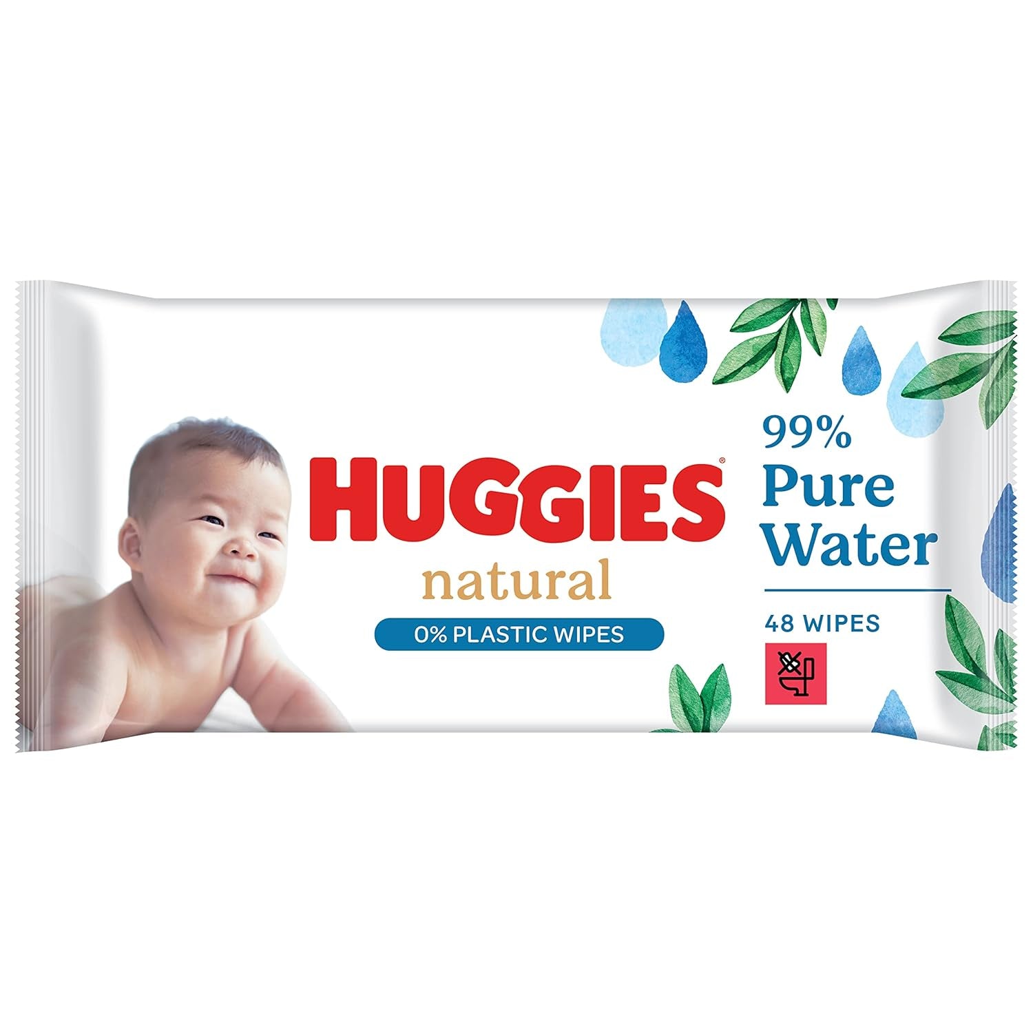 Huggies Naturalnie biodegradowalne chusteczki nawilżane dla wrażliwych dzieci, 8 x 48 chusteczek, opakowanie zbiorcze