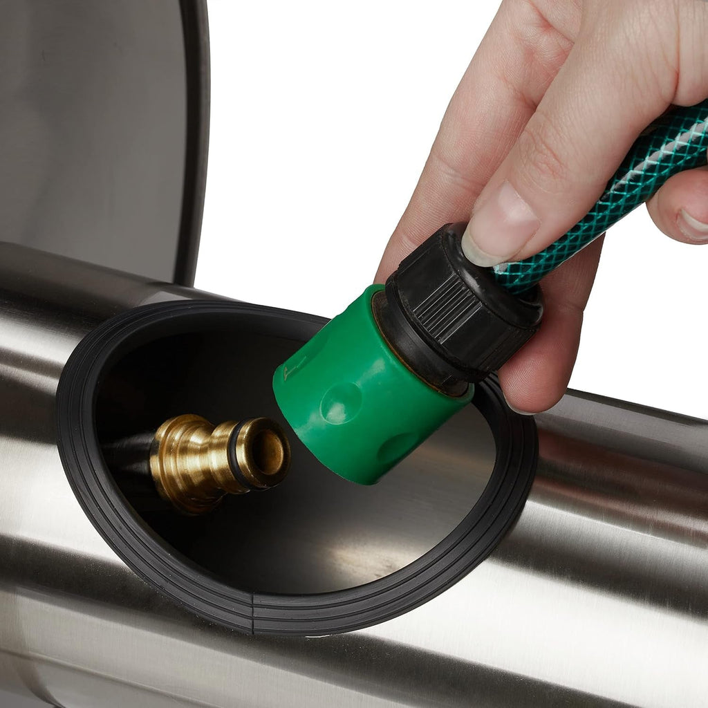 Relaxdays Rolă furtun din oțel inoxidabil, înfășurare furtun gol, montare pe podea și perete, pentru furtun de grădină de 40 m, rolă furtun, argintiu, 43,5 x 43,5 x 31,5 cm