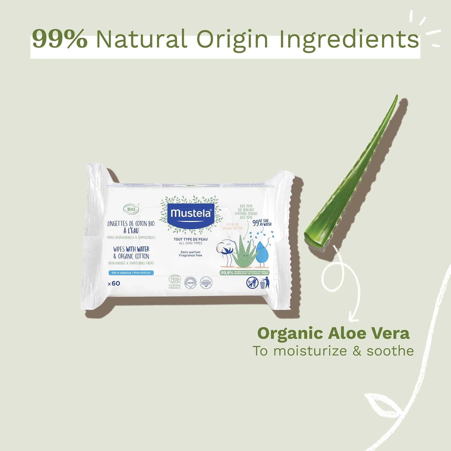 Lingette Coton À L'Eau 60 szt