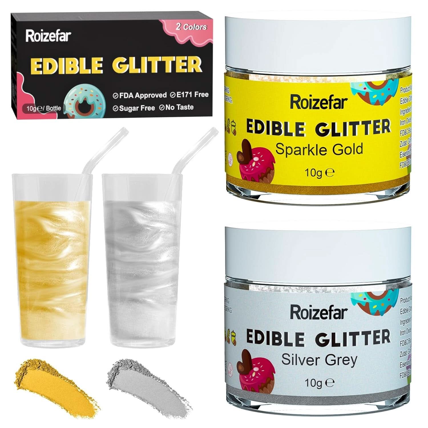 Glitter comestibil, diverse culori si cantitati Naty Shop Auriu si Argintiu 2 x 10 grame