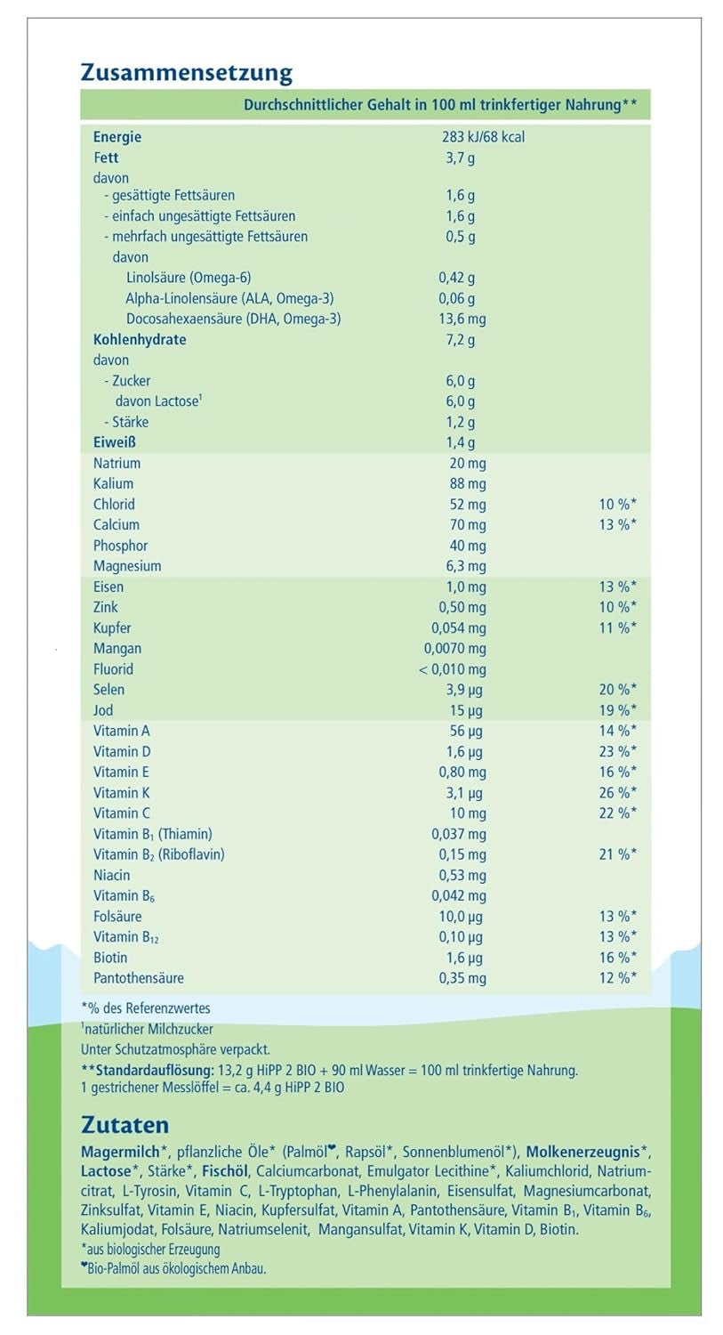 HiPP 2 Organiczne mleko następne (4 x 600g), po 6 miesiącu, z Omega-3 (DHA, ALA), wapniem i łatwą w przygotowaniu skrobią organiczną, najwyższej jakości organicznej