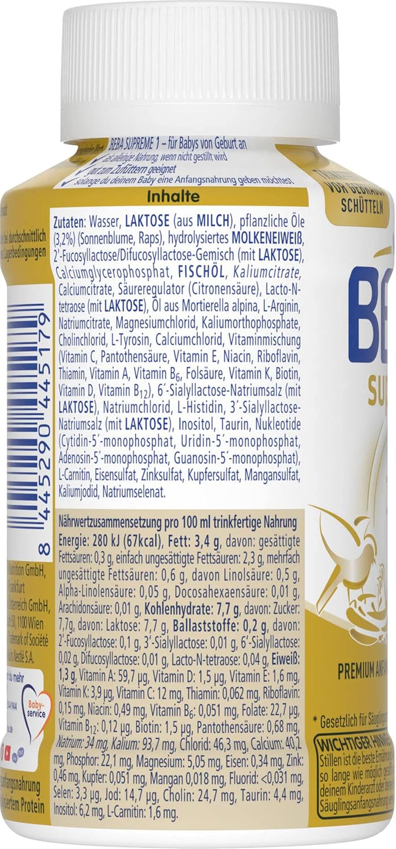 BEBA Nestlé BEBA SUPREME 1 Mieszanka dla niemowląt: Gotowe do spożycia butelki z kwasami Omega 3, 1 opakowanie (1 x 200 ml)