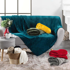 Douceur D'Intérieur FLANOU Plaid, poliester, niebieski, 125 x 150 cm Kołdry i kołdry Naty Shop