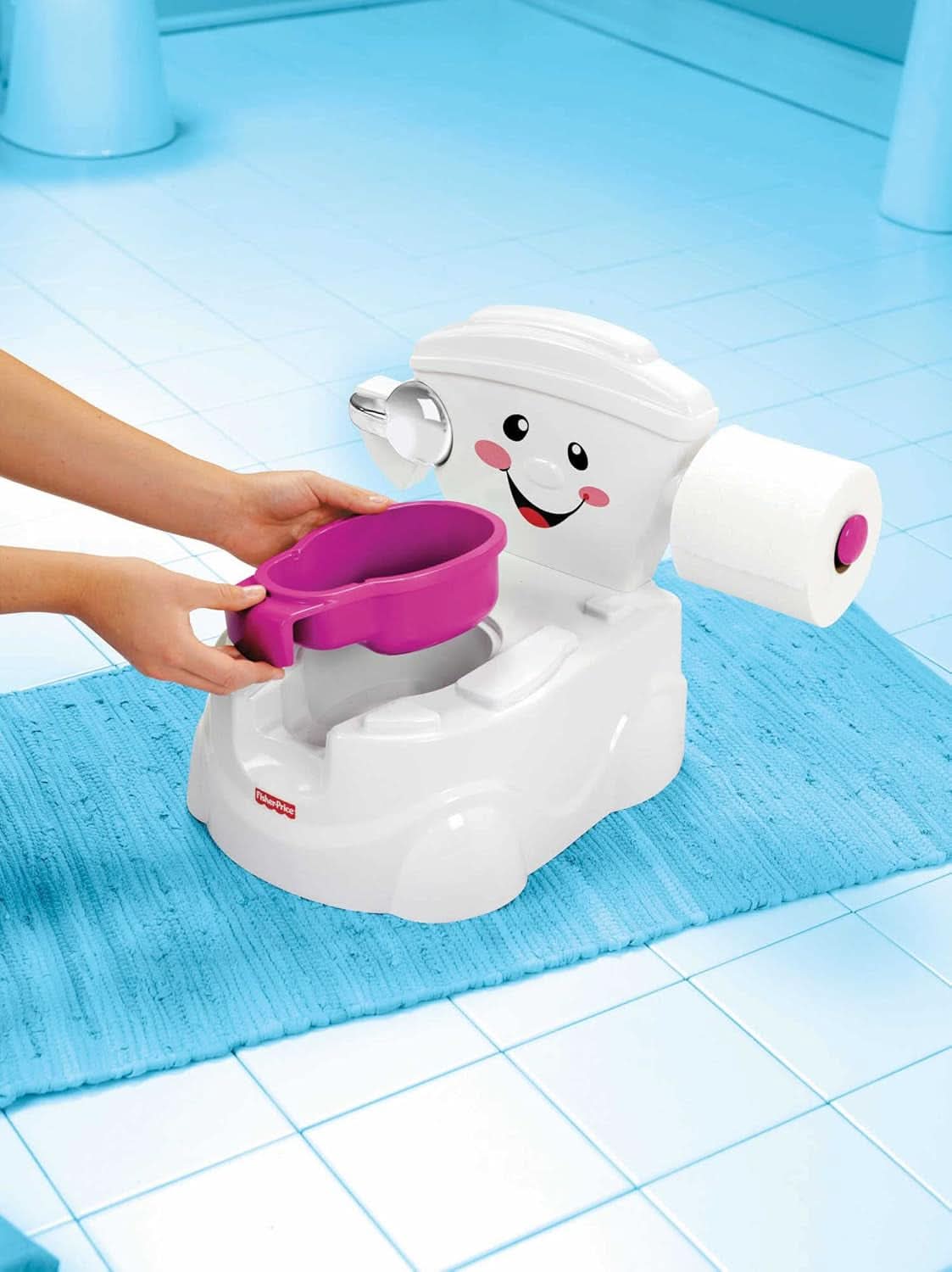 Toaleta Fisher-Price Meine Erste, Baby Töpfchen, Mit Musik & Lustigen Sätzen, Tragbare Baby Toilette, Abnehmbarer Toilettenaufsatz, Wersja Deutsche, Ab 1 Jahr, P4326 Akcesoria Żywność i karmienie piersią Sklep Bebe Naty