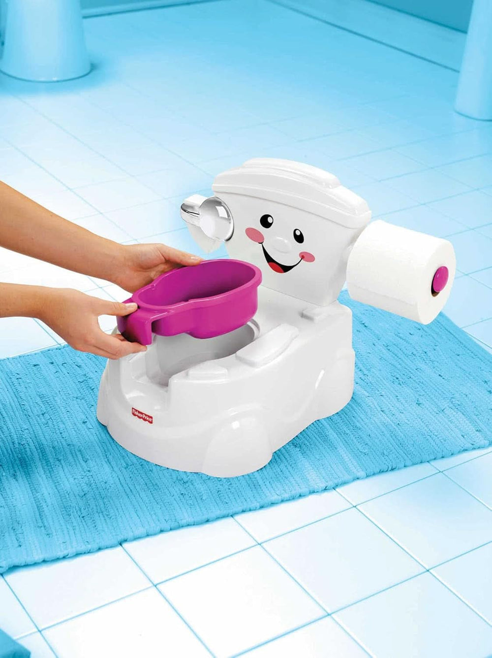 Toaleta Fisher-Price Meine Erste, Baby Töpfchen, Mit Musik & Lustigen Sätzen, Tragbare Baby Toilette, Abnehmbarer Toilettenaufsatz, Wersja Deutsche, Ab 1 Jahr, P4326 Akcesoria Żywność i karmienie piersią Sklep Bebe Naty