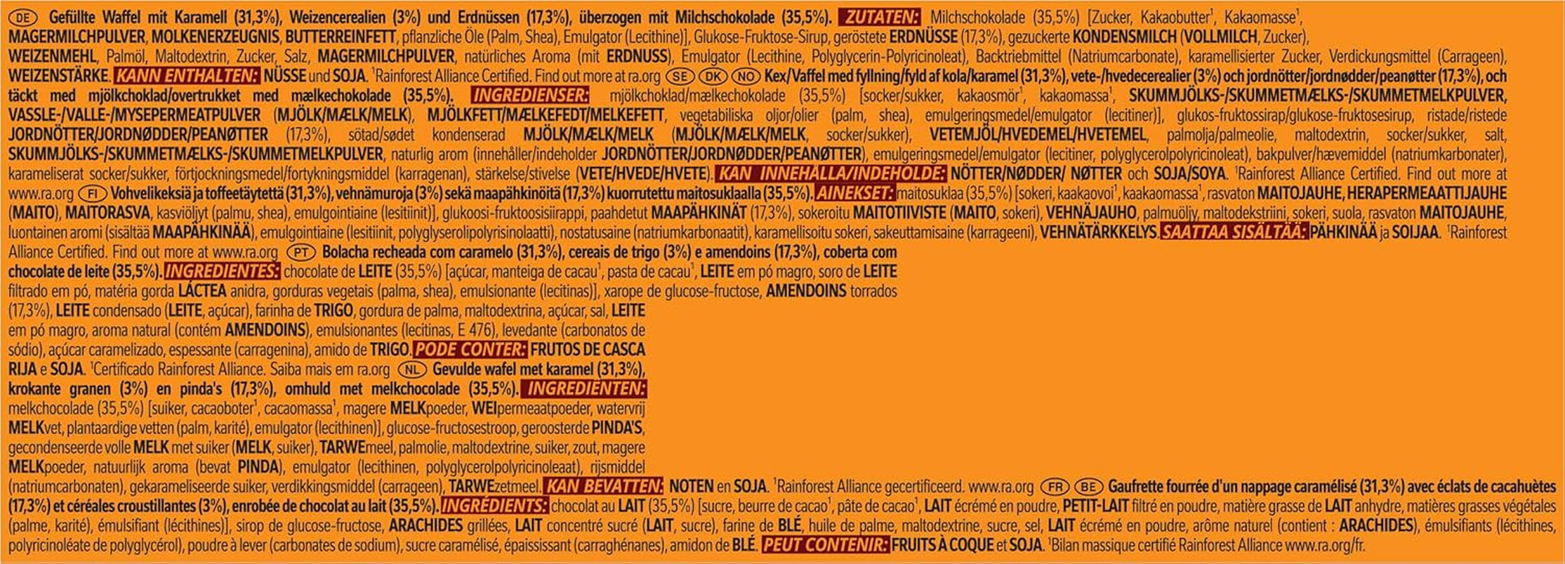 Batonik orzechowy w mlecznej czekoladzie, pyszne nadzienie karmelowe, orzeszki ziemne i chrupiący wafelek, opakowanie zbiorcze cukierków, 1 opakowanie (5 x 31 g)