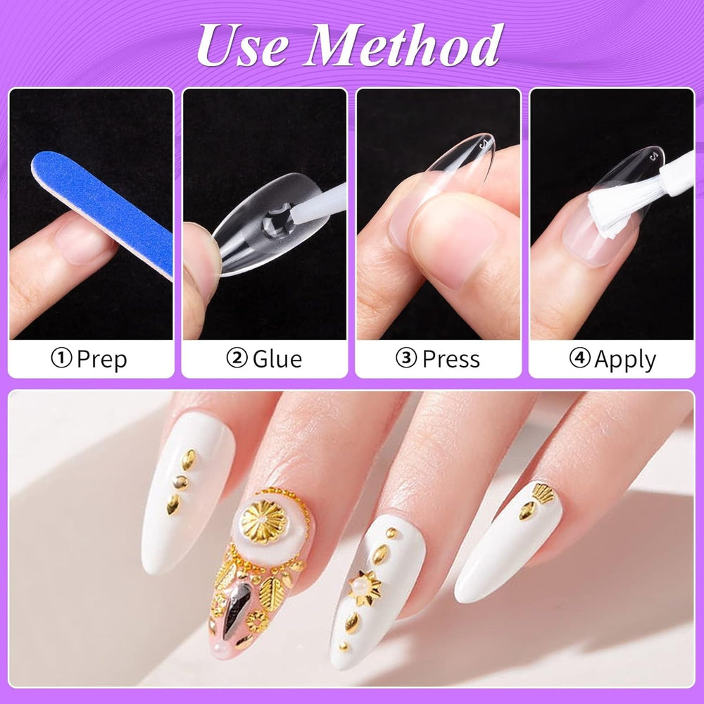 Becellen 500 bucăți vârfuri unghii artificiale, vârfuri unghii cu gel moale, acoperire completă, vârfuri pentru unghii cu gel, unghii artificiale pre-lustruite, set unghii cu lipici pentru nail art DIY (migdale)