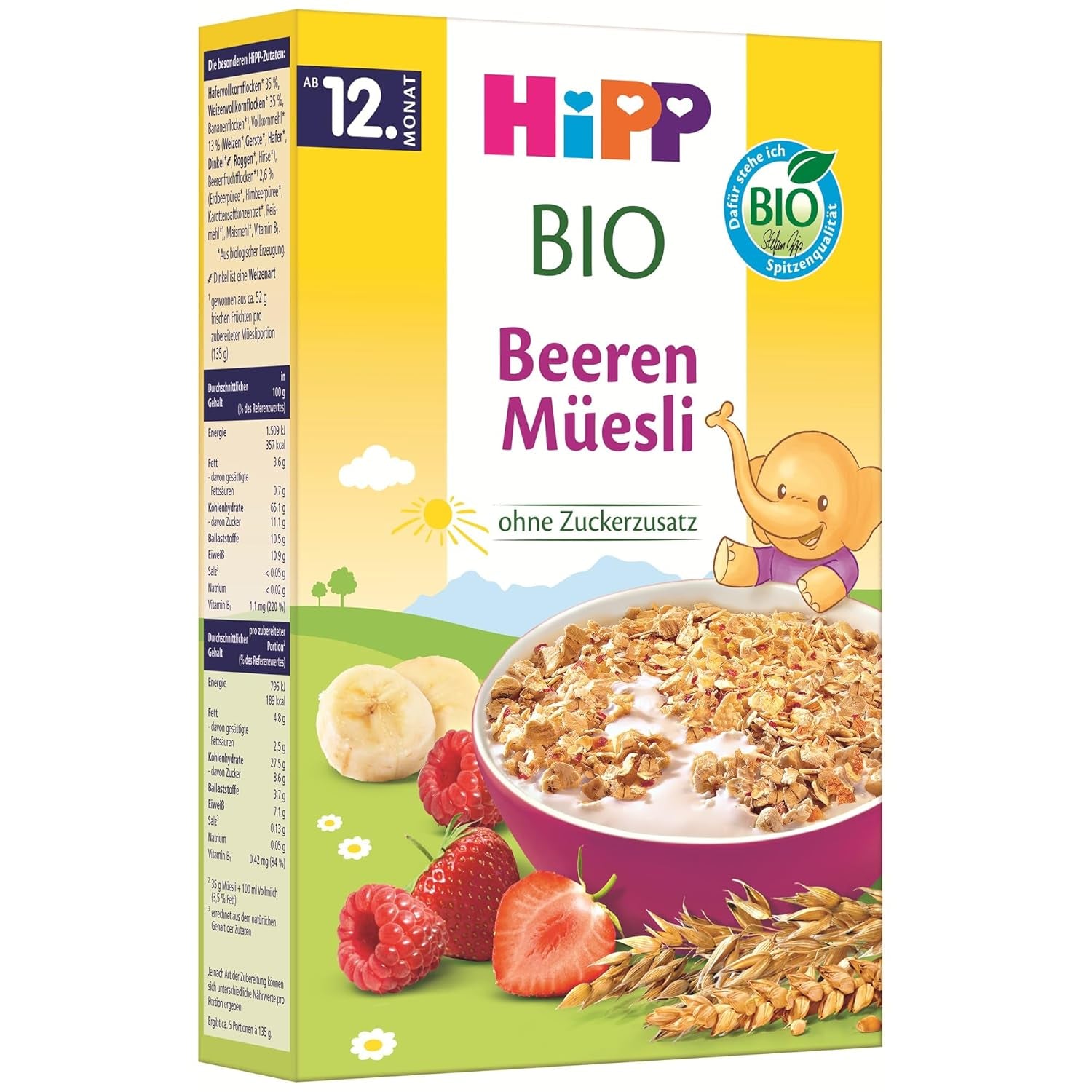 HiPP Bio Beeren-Müesli (8 x 200g), ab 12. Monat, ohne Zuckerzusatz, besonders fine Stückchen - leicht zu Cheuchen, in bester Bio-Qualität