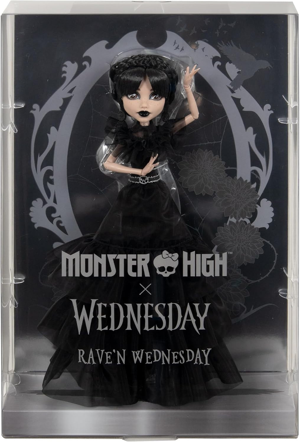 Lalka Monster High Wednesday, figurka kolekcjonerska Rave'N Wednesday w czarnej sukience inspirowanej sceną tańca gotyckiego, akcesoria premium i stojak na lalki, lalki HXJ03 Naty Shop