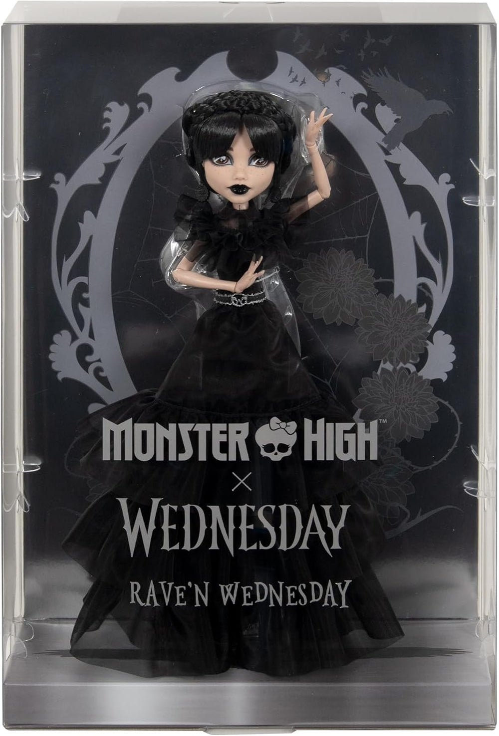 Lalka Monster High Wednesday, figurka kolekcjonerska Rave'N Wednesday w czarnej sukience inspirowanej sceną tańca gotyckiego, akcesoria premium i stojak na lalki, lalki HXJ03 Naty Shop