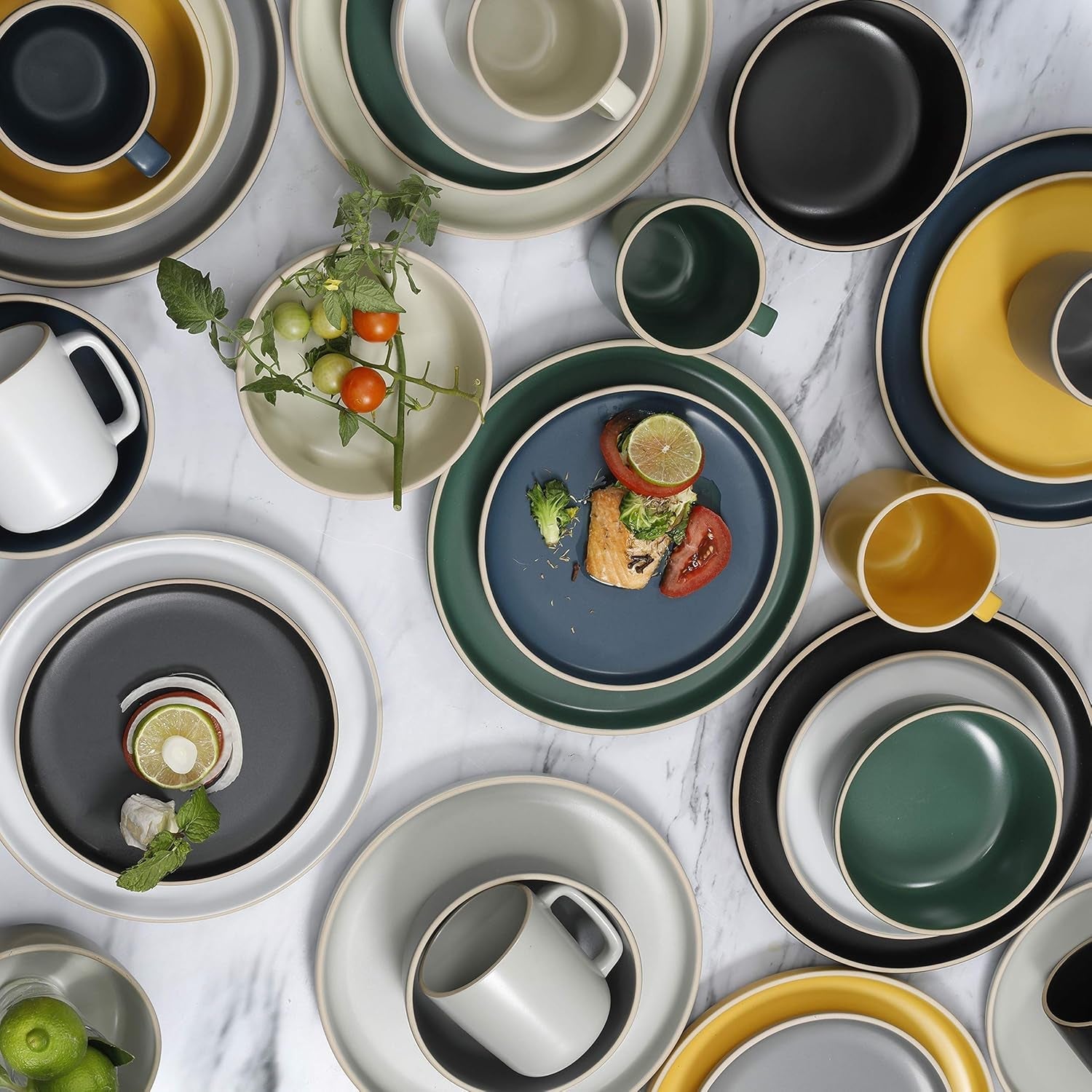 Set de tacâmuri rotunde Zuma, 16 piese, farfurii, boluri, cești, seturi de tacâmuri, serviciu pentru patru (16 piese), verde