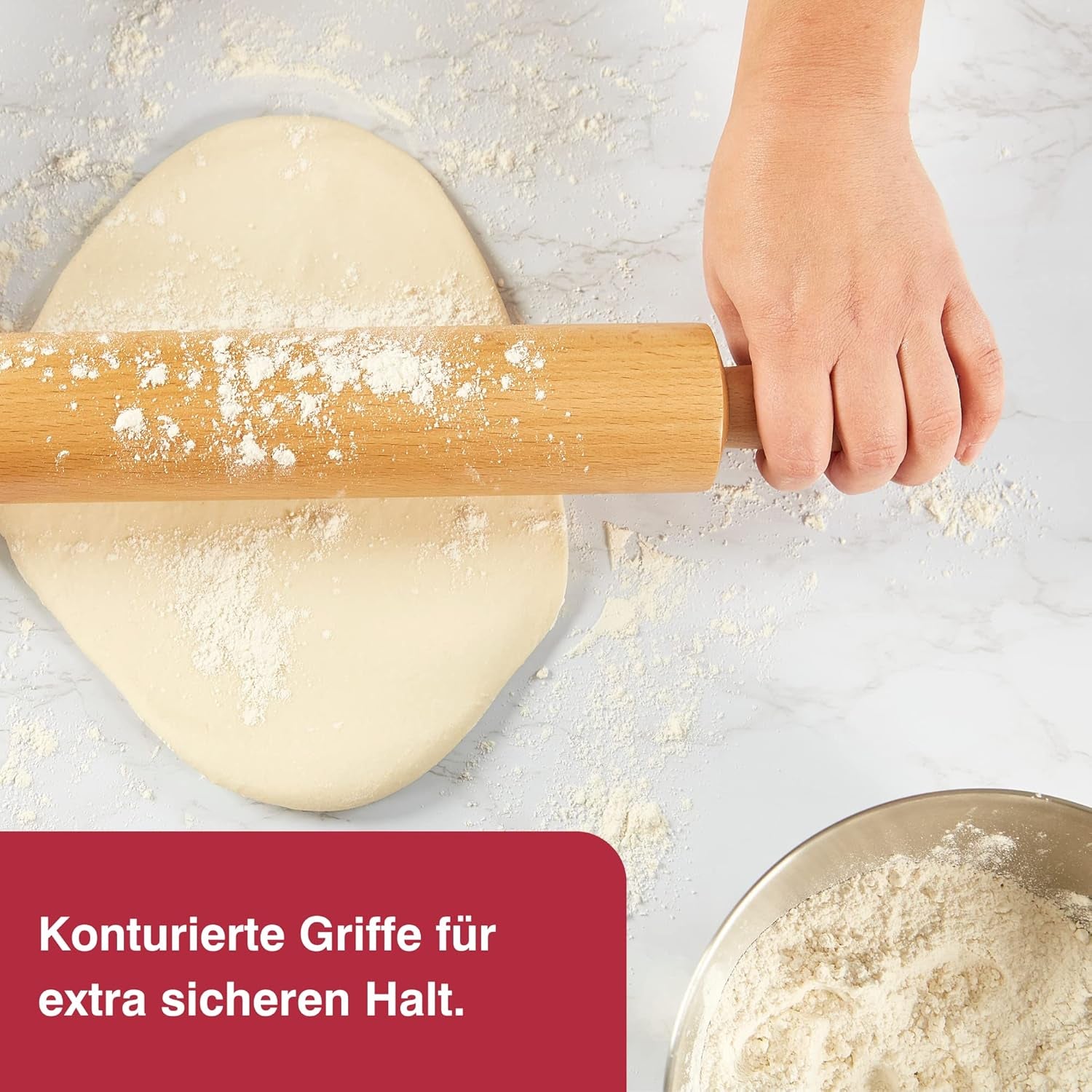 Zyliss E980212 Nudelhol, 47 cm, Holz/Silikon, Rollkuchen/Pizza/Baken/Teig/Mischungen, verantwortungsvoll angebaut Holz, Gewicht sorgt für gejämiges Rollen