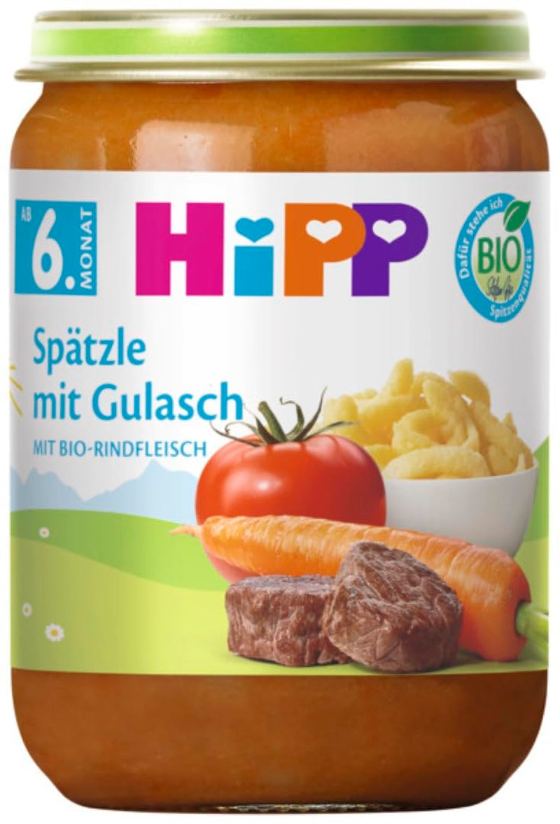 Hipp Organic Menu od 6 miesiąca, makaron spaetzle z gulaszem, 220 g, opakowanie 6 szt. (6X220 g) Matka i Dziecko Naty Shop Domyślny tytuł