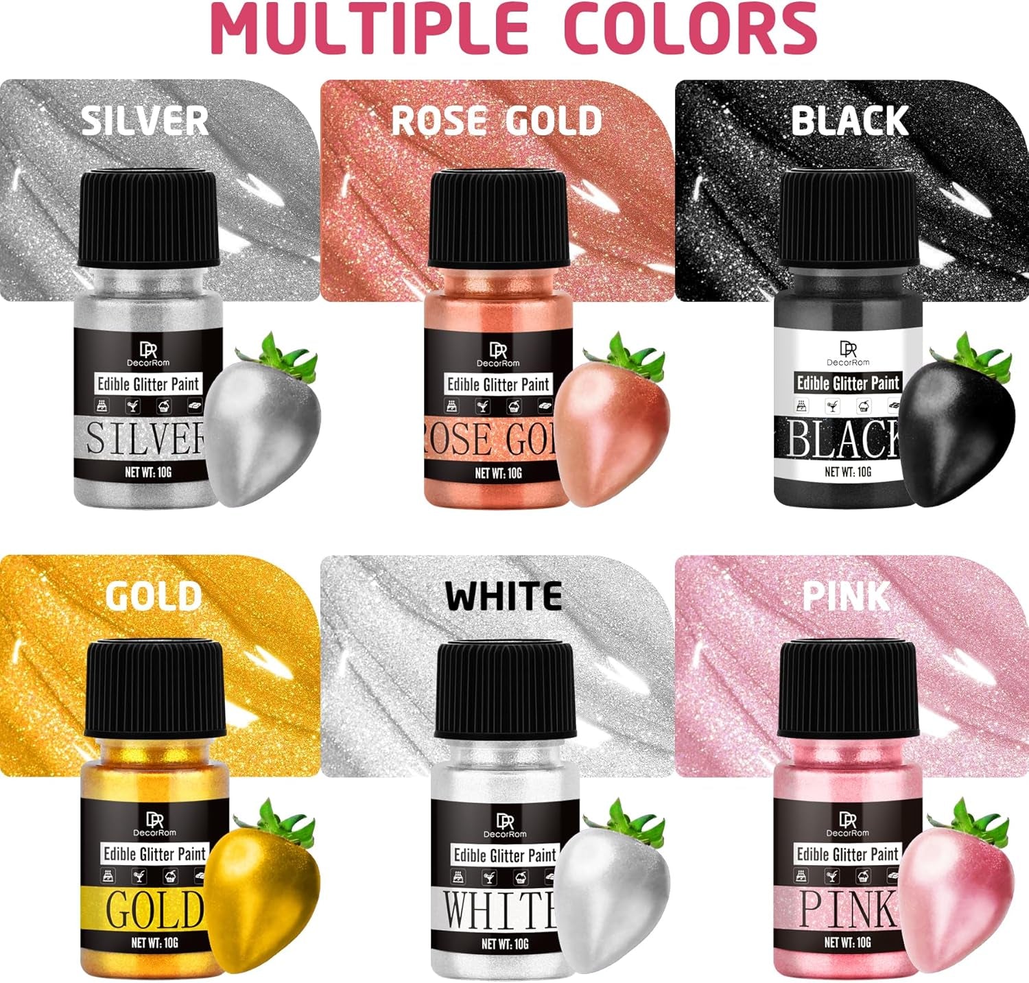 Jadalny płynny brokat - 6 kolorów Metaliczny brokat Barwnik spożywczy do dekorowania ciast, pieczenia, babeczek - Jadalny płynny brokatowy proszek metaliczny do majsterkowania Ciastka, kremówki, ciasta