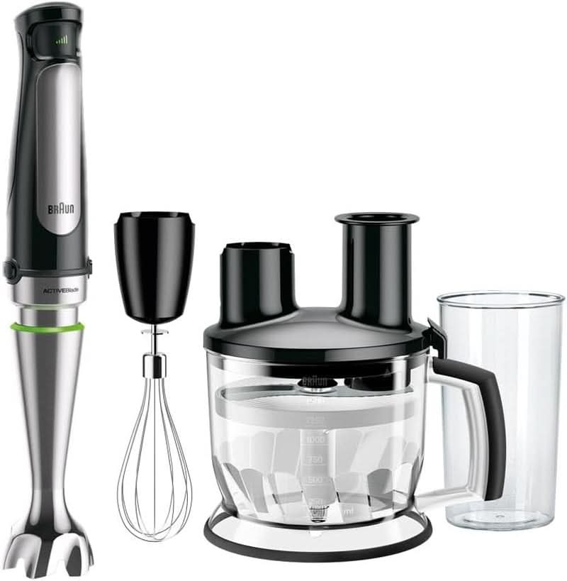 Braun Multiquick 7 MQ 7035X Stabmixer - Pürierstab Mit Abnehmbarem Edelstahl Mixfuß Mit Activeblade Technologie Zum Pürieren Der Härtesten Ingredient, Inkl. Zestaw 3-Teiliges Zubehör, 1000 Watt, Schwarz Kitchen Naty Shop Schwarz Küchenmaschine