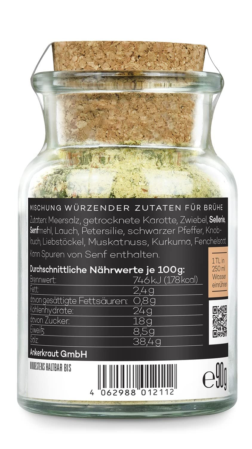 Ankerkraut Gemüsebrühe, ohne Gemsckverstärker, ohne Zucker, 90g w szkle korkowym, Mischung würzender Ingredient für Brühe