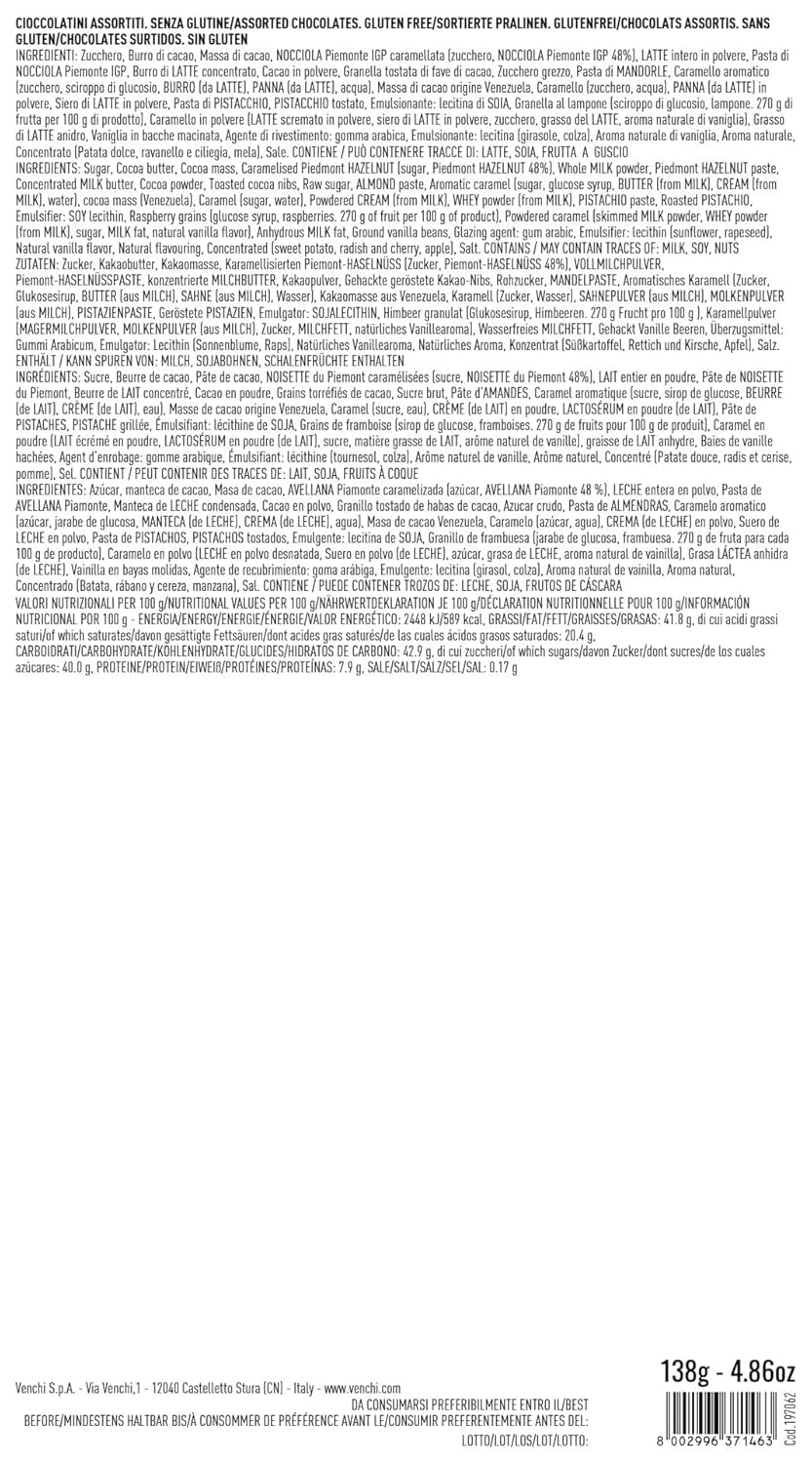 Venchi - Murrine Assorted Chocolate Małe pudełko upominkowe, 138g, bezglutenowe, bez sztucznych barwników, bez konserwantów, pomysł na prezent