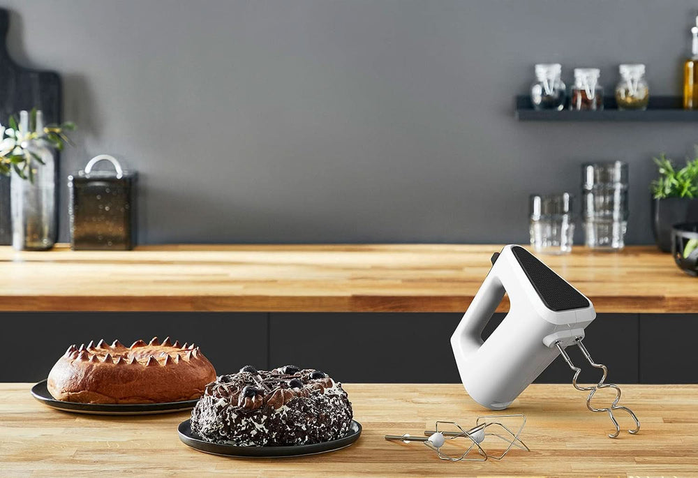 Krups GN4001 3 Mix 4000 Mikser ręczny | 450 W | Solidna konstrukcja | Sterownik zmiennej prędkości | Funkcja Turbo-Und Auswurf | Zawiera 2 Rührbesen i 2 Knethaken | Weiß/Grau Kitchen Naty Shop