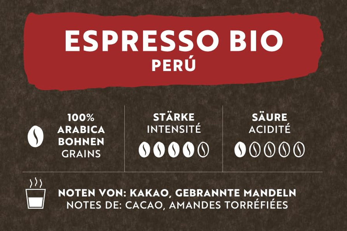 Café Royal Bio Espresso Peru – 100% Arabica Kaffeebohnen, aromatisch-intensiv, dunkle Röstung, Stärke 4/5, Bio & Fairtrade, 500 g ganze Bohnen