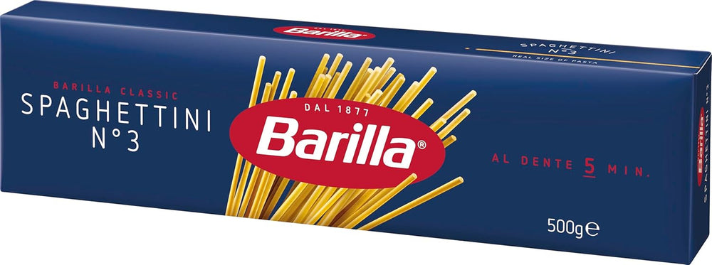 Makaron Barilla Klasyczne Spaghettini nr. 3 wysokiej jakości pszenica durum, zawsze al dente (1 x 500 g)