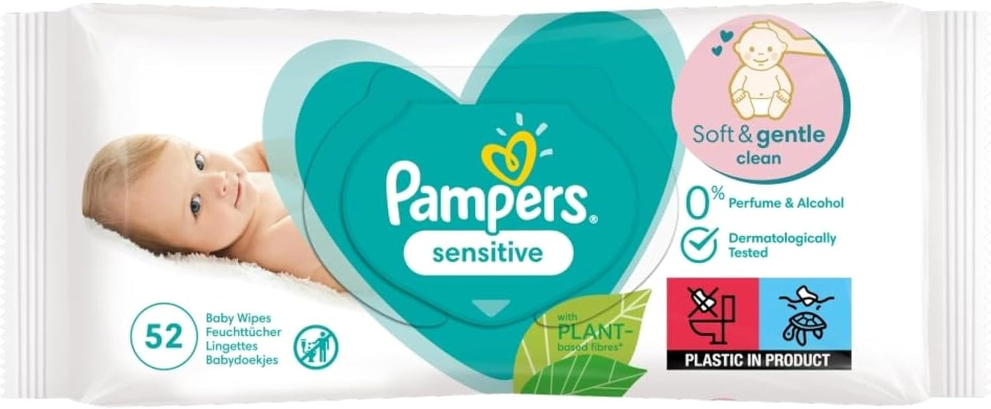Chusteczki dla niemowląt Pampers Sensitive, 15 opakowań po 80 chusteczek, 1200 chusteczek dla niemowląt, delikatne oczyszczanie i ochrona skóry 2 w 1