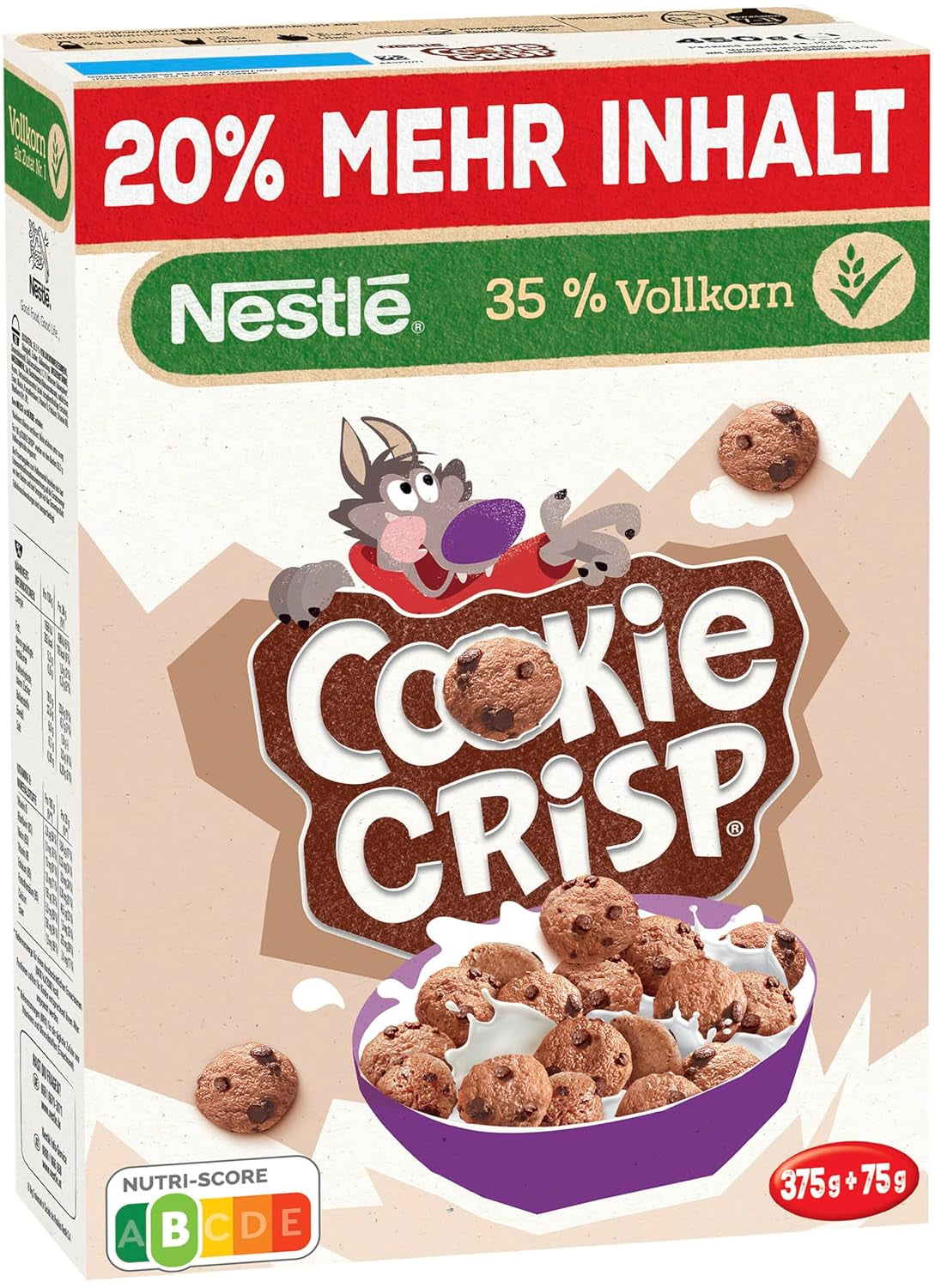 Nestlé Cookie Crisp (+20%), Pełnoziarniste ciasteczka śniadaniowe dla dzieci, opakowanie 1 szt. (1x450g)