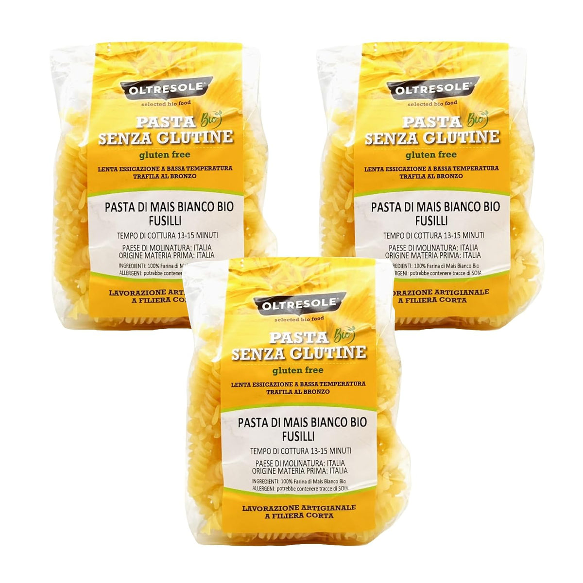 - Weiße Maisnudeln aus italienische Bio-Mais, glutenfrei, Fusilli-Format - glutenfreie Nudeln, 100% Bio-Weißmehl, wegańskie, Packung mit 3 Packungen à 350 g