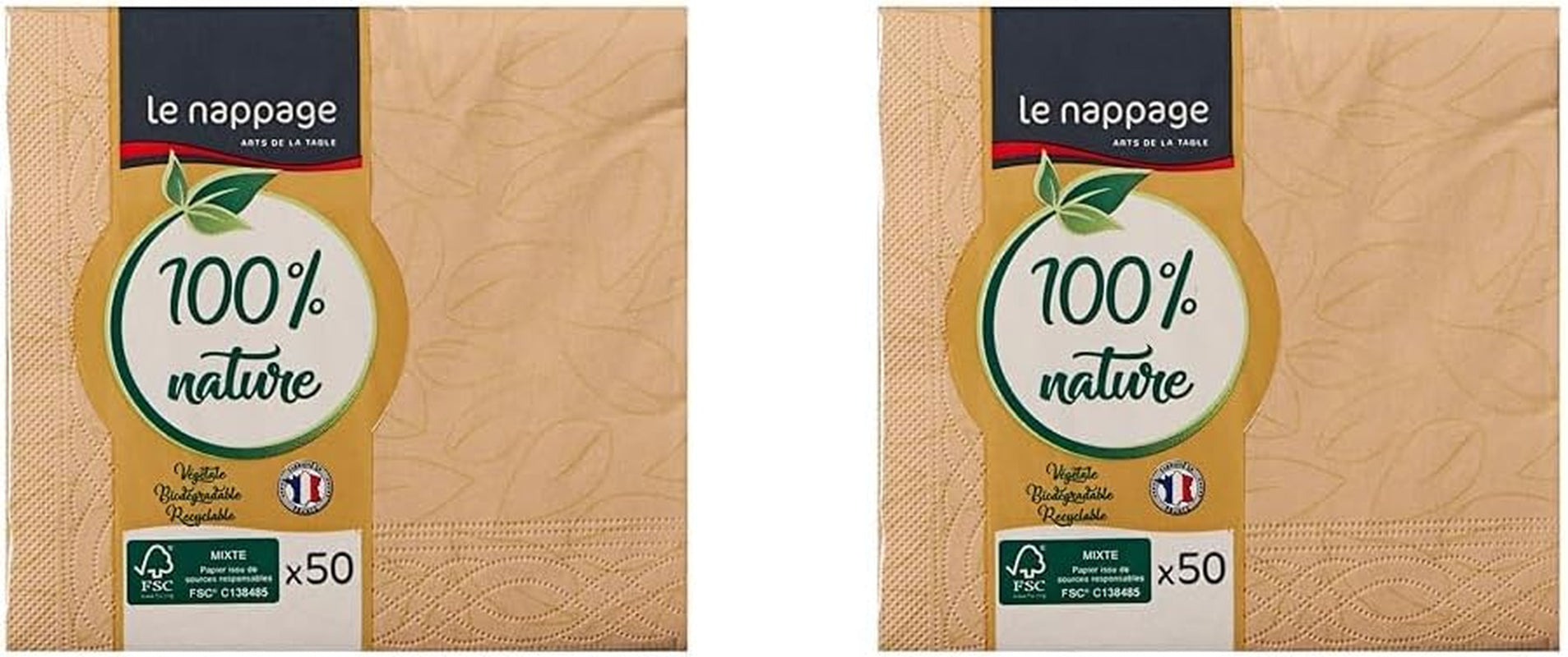 Le Napage 50 șervețele din bumbac 25 X 25 cm, 3 straturi, alb FSC