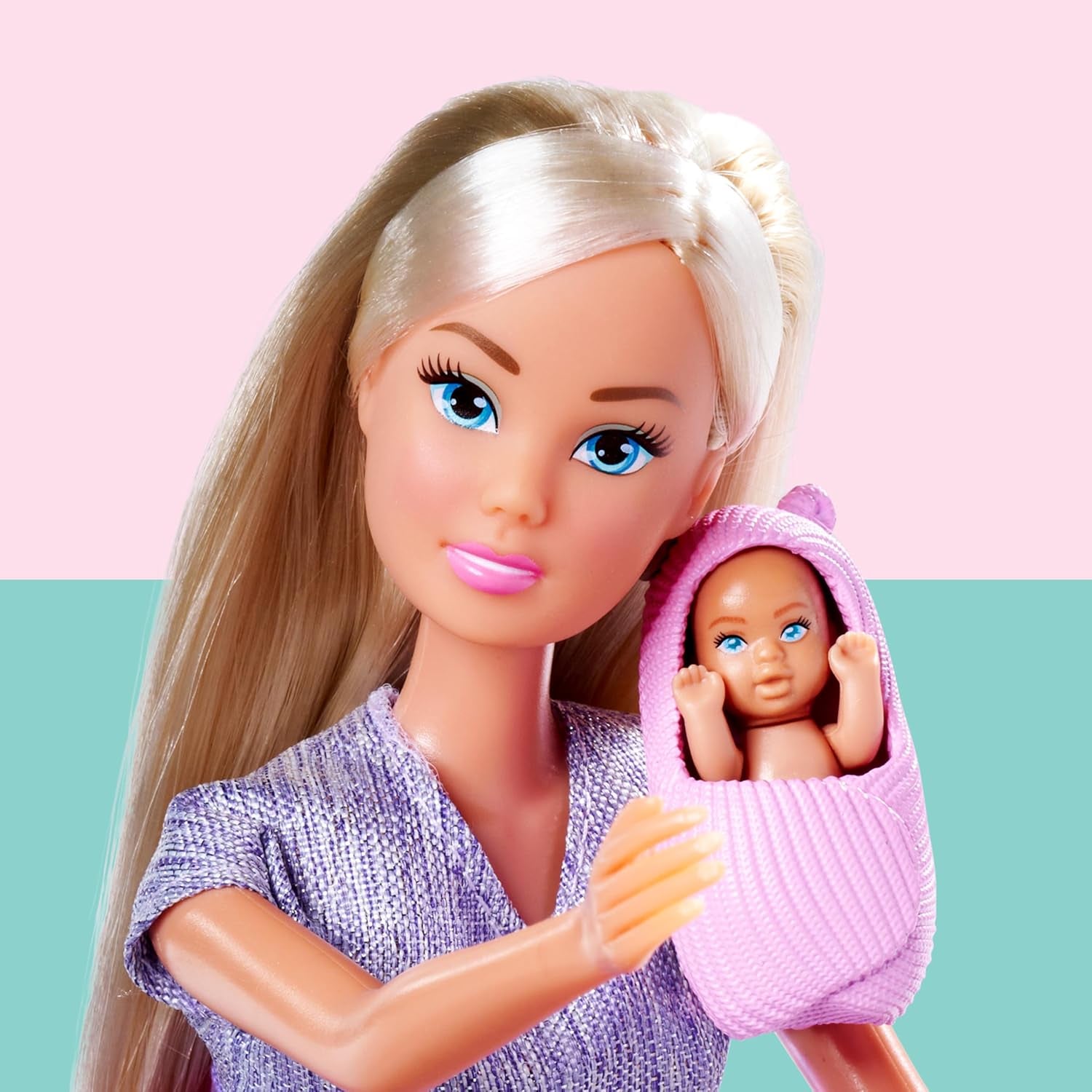 Simba Steffi Love Welcome Baby 29 cm – Schwangere Steffi mit Kind, 12-teiliges Zubehör-Set für Rollenspiele, Modepuppe mit Baby-Puppe 4 cm, Spielzeug für Kinder ab 3 Jahre