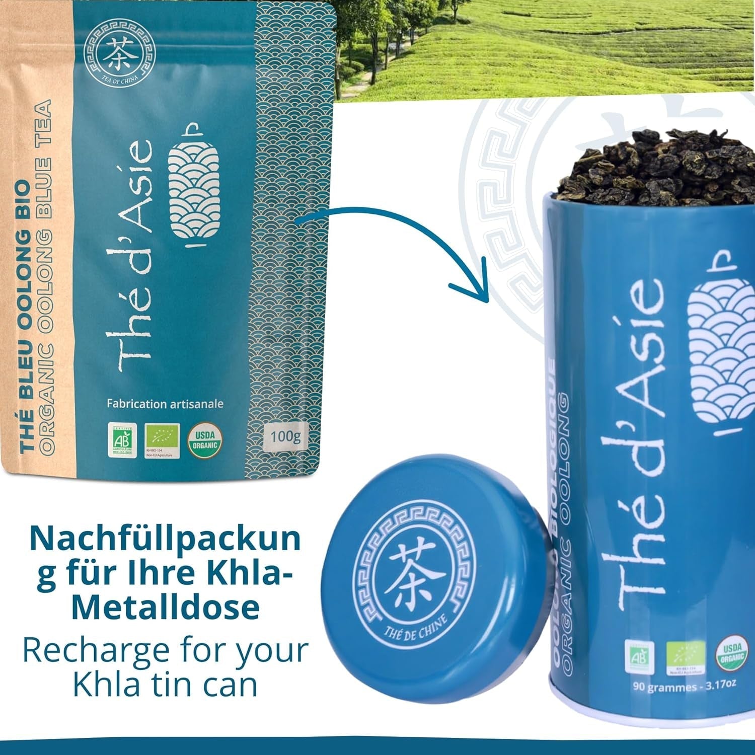 Khla - Ceai Oolong Bio 100 G - Ceai albastru - Ceai natural vrac - Ceai asiatic organic - Vrac și tăiat - Ceai din plante și infuzie - Din China