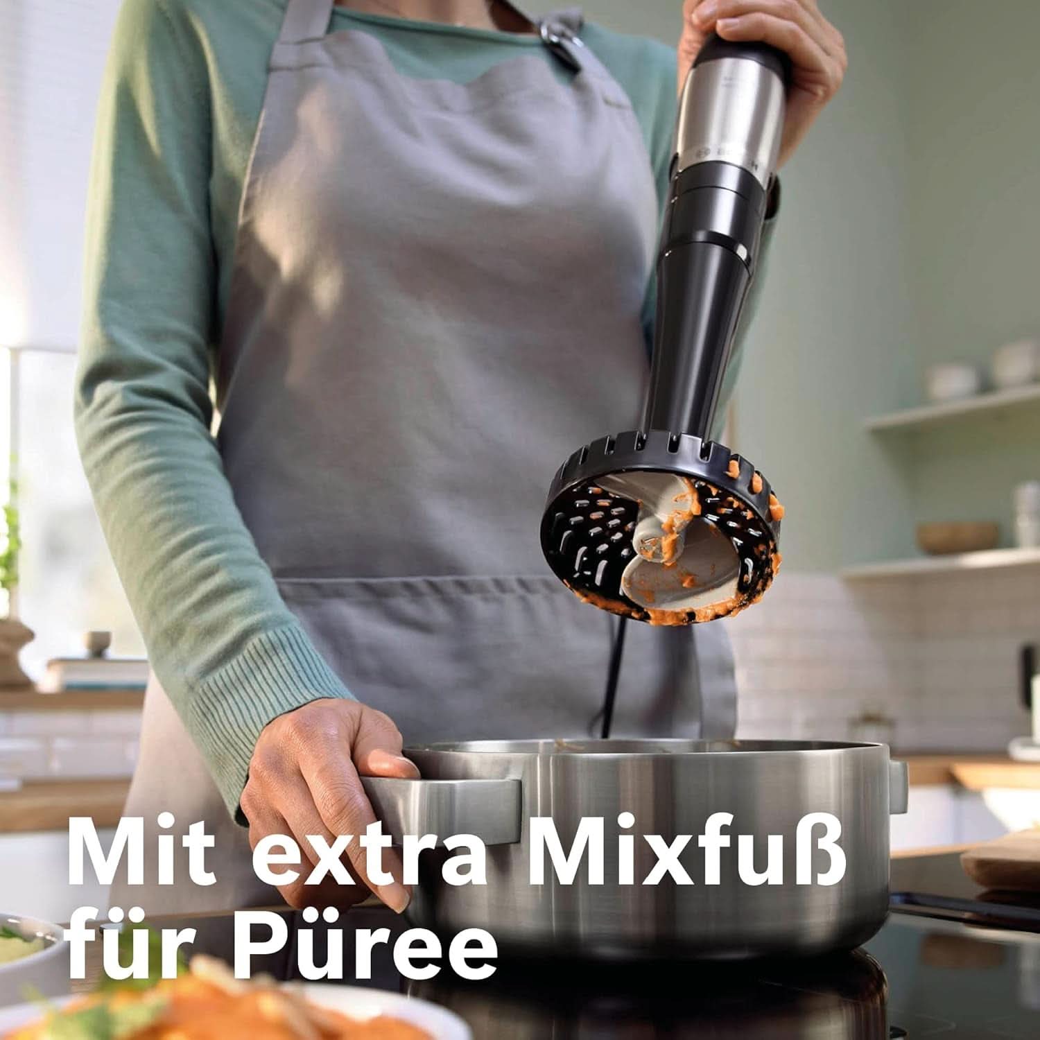 Bosch Stabmixer Ergomaster Serie 6 MSM6M673, 10 Jahre Motorgarantie, Edelstahl-Klingen, Verschleißfreie Keramik-Kupplung, Luftkühlung, Zerkleinerer, Kartoffelstampfer, Schneebesen, 1000 W Bucatarie Naty Shop