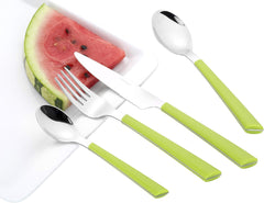 Sztućce JANE, stal nierdzewna polerowana 18/0, zielone plastikowe uchwyty, 24 sztuki Kitchen Naty Shop