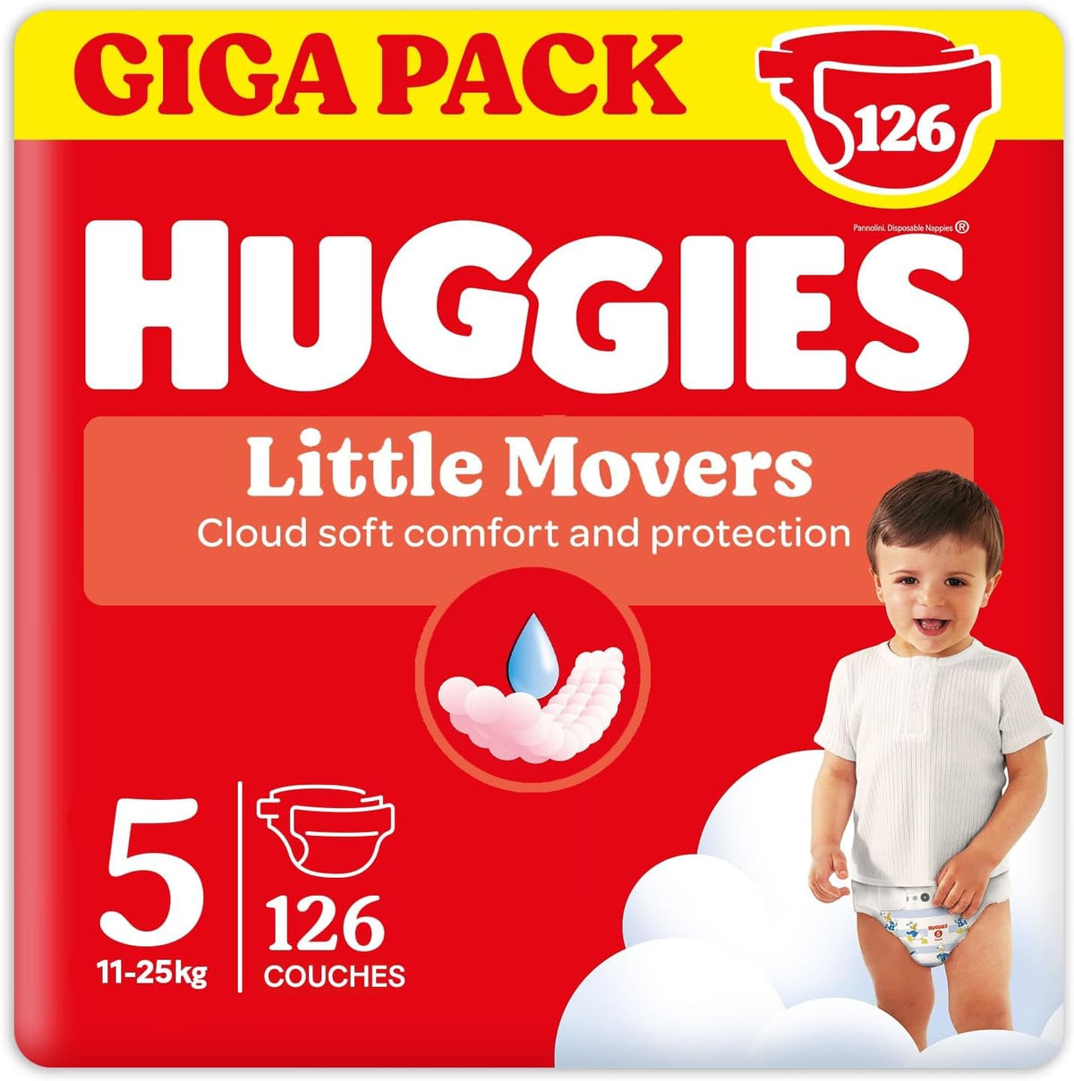 Pieluchy Huggies Little Movers, Disney Design, rozmiar 5, 126 sztuk (3 x 42), pudełko miesięczne