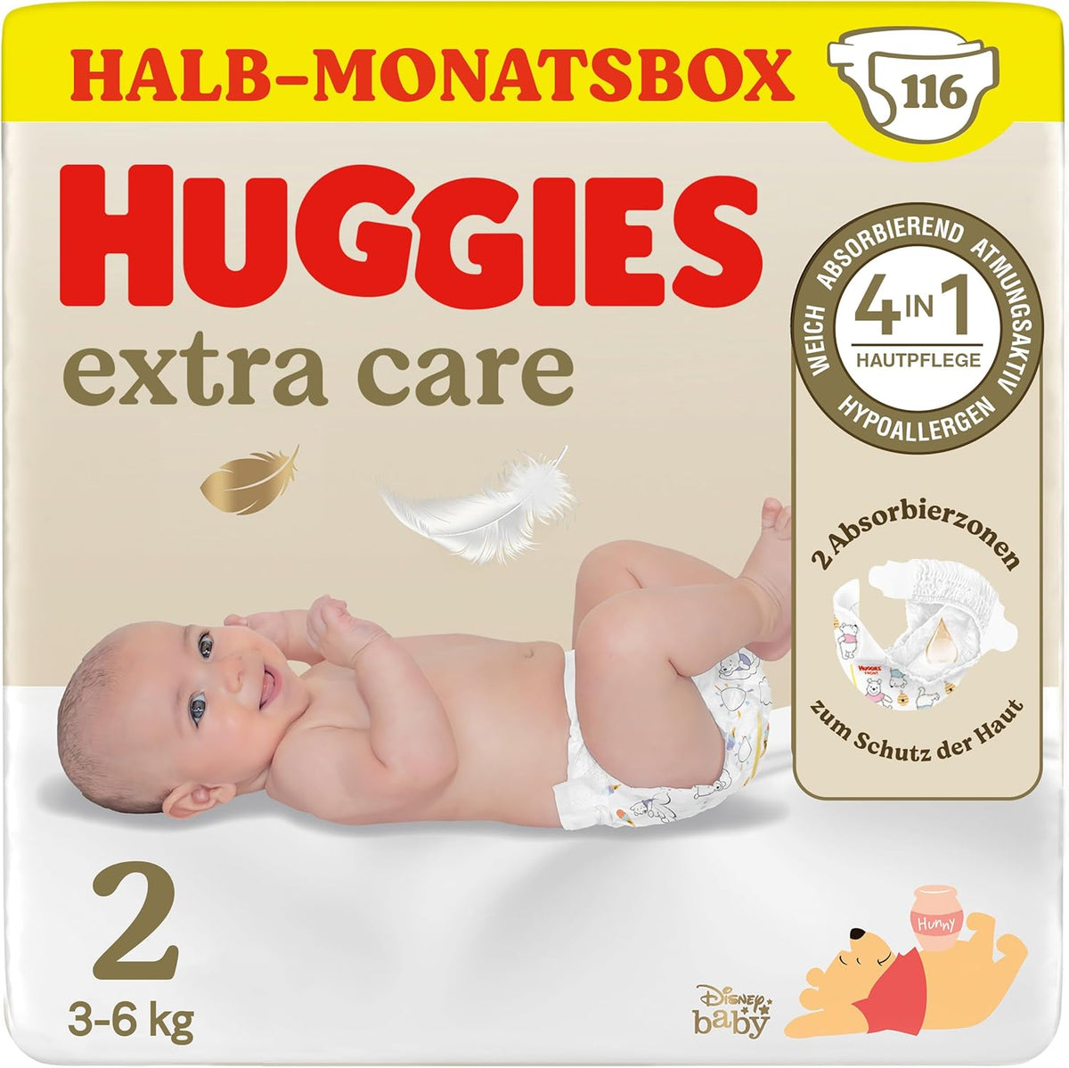 Pieluchy dla noworodków Huggies, rozmiar 2, 116 pieluch (2 x 58), pudełko na pół miesiąca